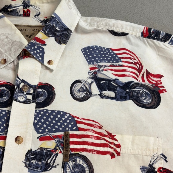 North River Outfitters L Short Sleeve Button Up Shirt Motorcycles American Flag - Picture 4 of 11